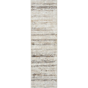 Glitz GLZ10 Modern Abstract Distressed Metallic Shimmer Hi-Low Textured Soft-Touch Polyester Low Profile Short-Pile Cream/Grey Runner-Nourison-Rug Love - The Most Loved Rug Store
